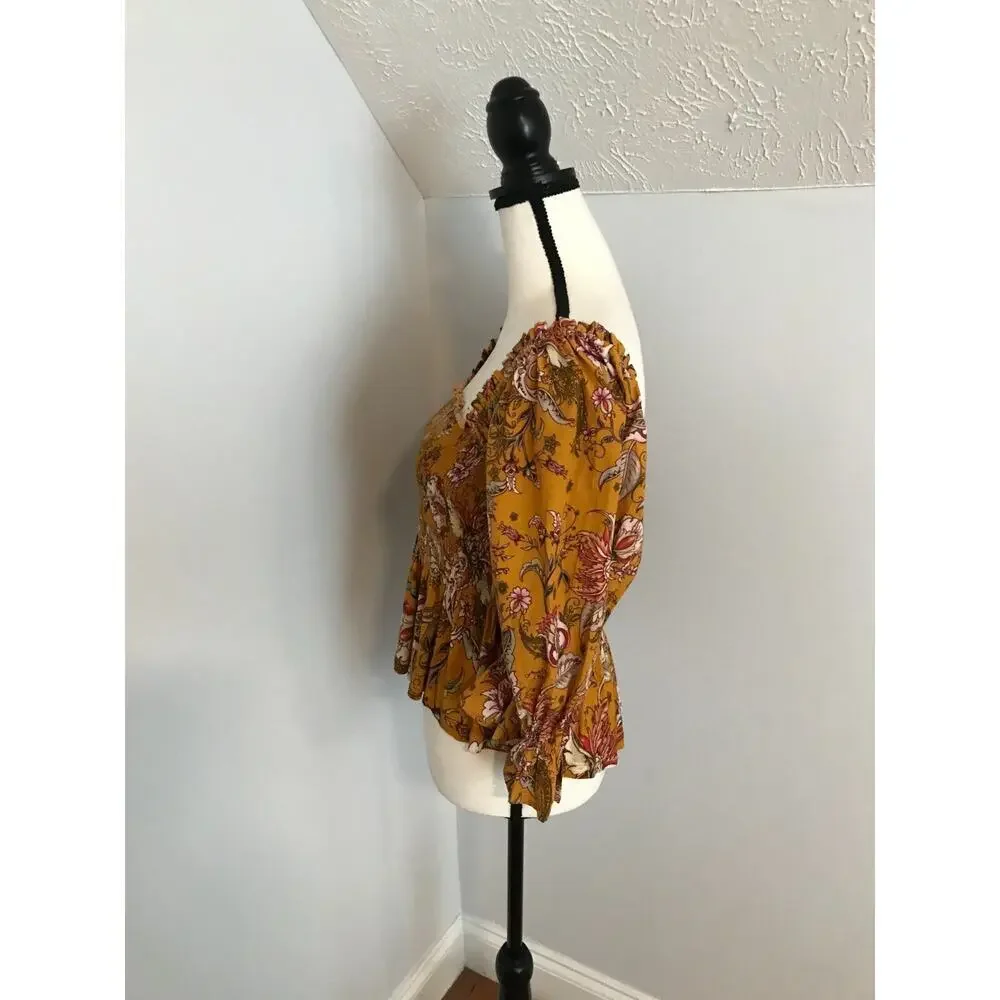 Anthro Conditions Apply Smocked Sweetheart Floral Blouse Boho S